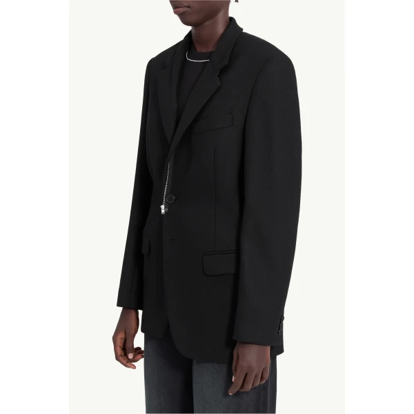 MM6 Maison Margiela Flannel Zip-Front Suit Jacket in Black, view 6 | Blazers | Luxury Shoes 