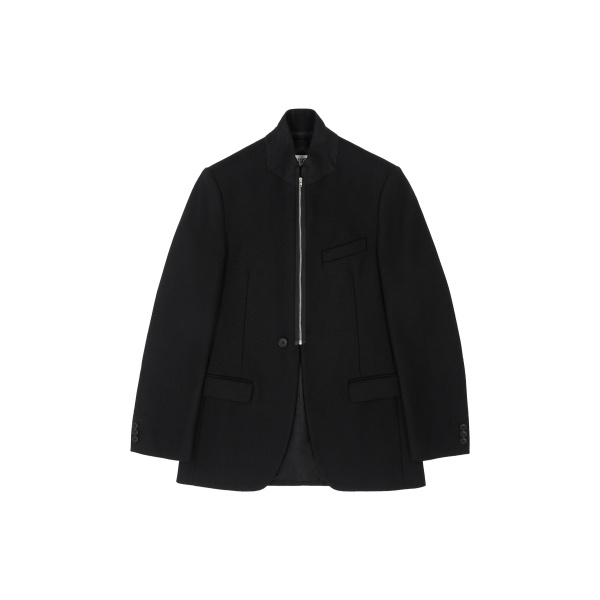 MM6 Maison Margiela Flannel Zip-Front Suit Jacket in Black | Blazers | Luxury Shoes 