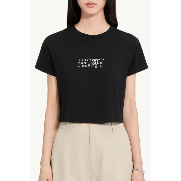 MM6 Maison Margiela Flipped-Print Overdyed T-Shirt in Black, view 5 | T-shirts | Luxury Shoes 