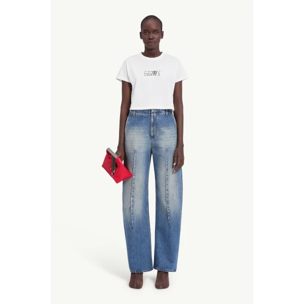 MM6 Maison Margiela Flipped-Print Overdyed T-Shirt in White, view 2 | T-shirts | Luxury Shoes 