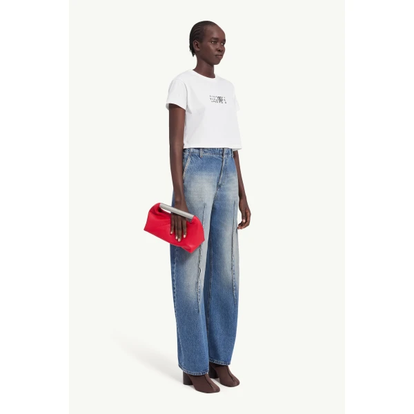 MM6 Maison Margiela Flipped-Print Overdyed T-Shirt in White, view 3 | T-shirts | Luxury Shoes 