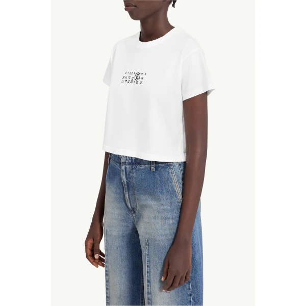 MM6 Maison Margiela Flipped-Print Overdyed T-Shirt in White, view 5 | T-shirts | Luxury Shoes 