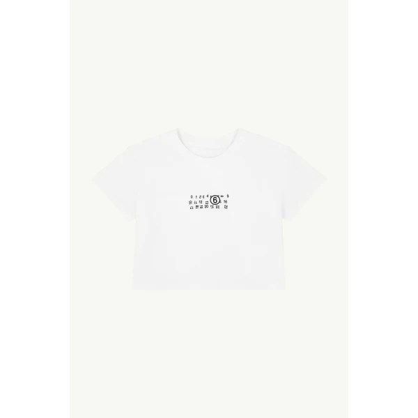 MM6 Maison Margiela Flipped-Print Overdyed T-Shirt in White, view 6 | T-shirts | Luxury Shoes 