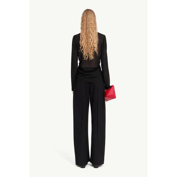 MM6 Maison Margiela Gathered Chiffon V-Neck Top in Black, view 4 | Tops | Luxury Shoes 