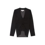 MM6 Maison Margiela Gathered Chiffon V-Neck Top in Black | Tops | Luxury Shoes 