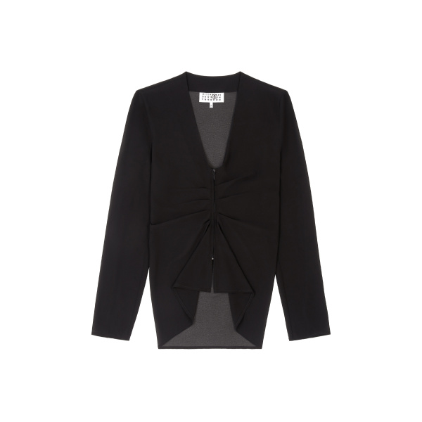 MM6 Maison Margiela Gathered Chiffon V-Neck Top in Black | Tops | Luxury Shoes 