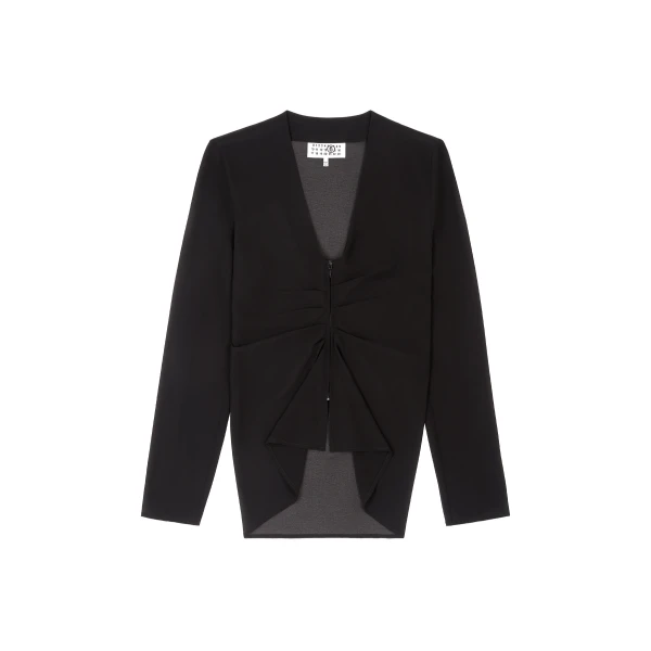 Gathered Chiffon V-Neck Top in Black