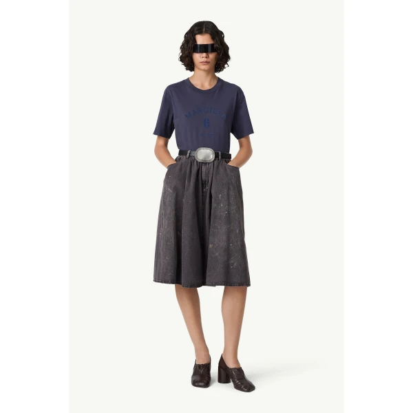 MM6 Maison Margiela Gathered Denim Skirt in Black, view 2 | Denim Skirts | Luxury Shoes 
