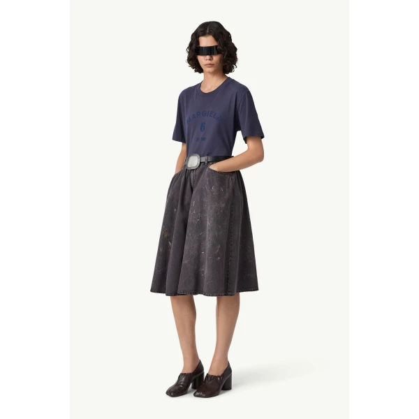 MM6 Maison Margiela Gathered Denim Skirt in Black, view 3 | Denim Skirts | Luxury Shoes 
