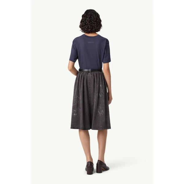 MM6 Maison Margiela Gathered Denim Skirt in Black, view 4 | Denim Skirts | Luxury Shoes 