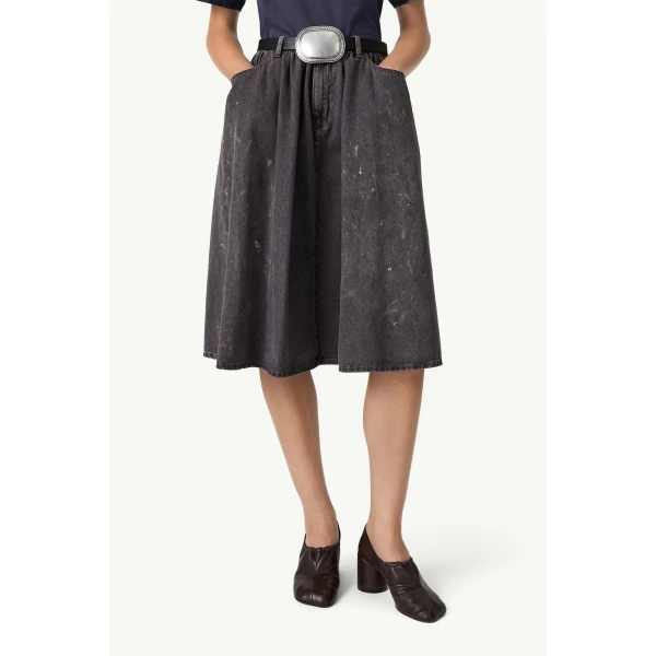 MM6 Maison Margiela Gathered Denim Skirt in Black, view 5 | Denim Skirts | Luxury Shoes 