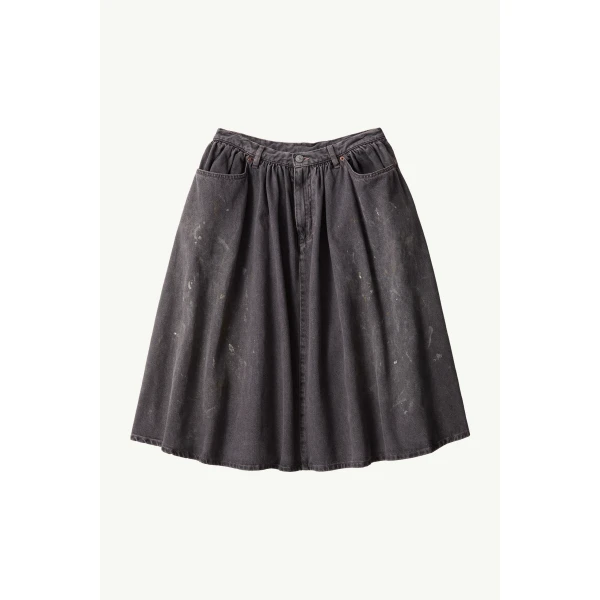 MM6 Maison Margiela Gathered Denim Skirt in Black, view 6 | Denim Skirts | Luxury Shoes 