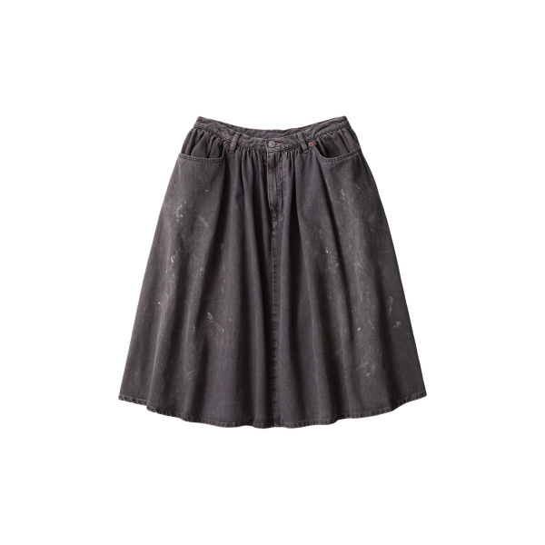 MM6 Maison Margiela Gathered Denim Skirt in Black | Denim Skirts | Luxury Shoes 