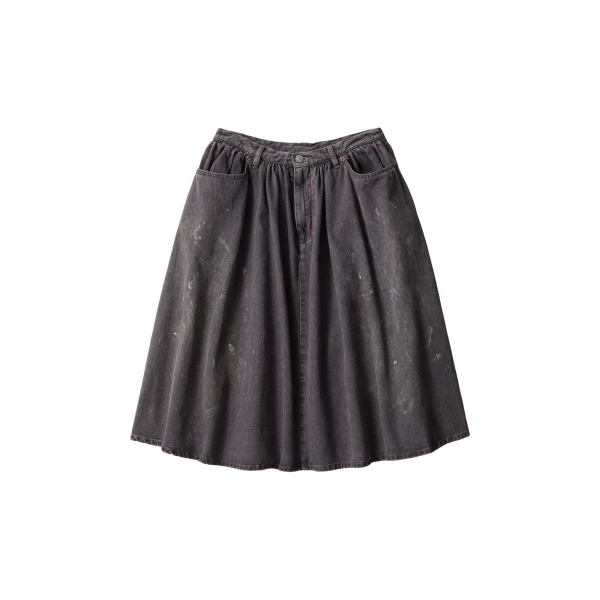 Gathered Denim Skirt in Black
