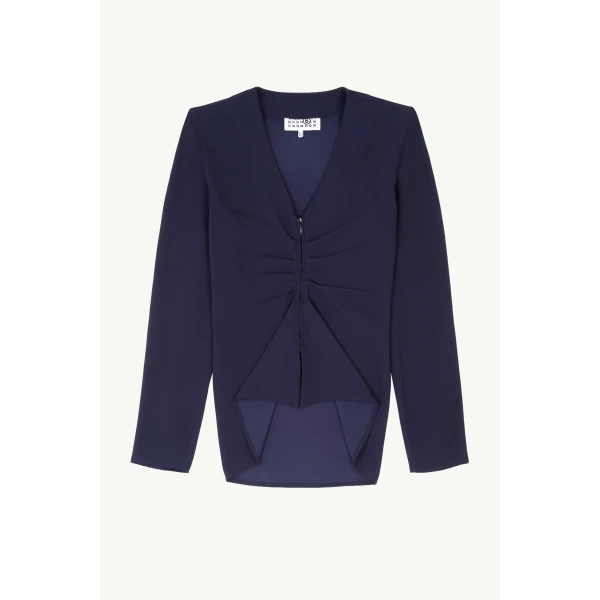 Gathered V-Neck Top in Navy Blue
