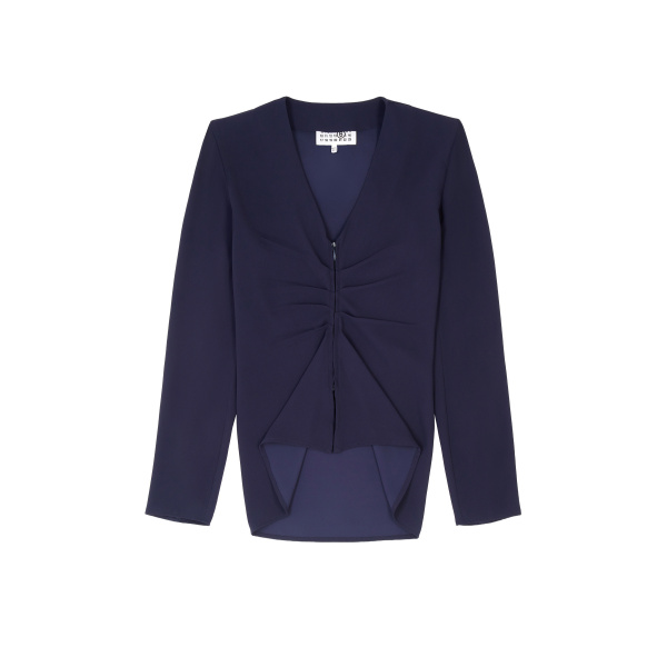 MM6 Maison Margiela Gathered V-Neck Top in Navy Blue | Tops | Luxury Shoes 