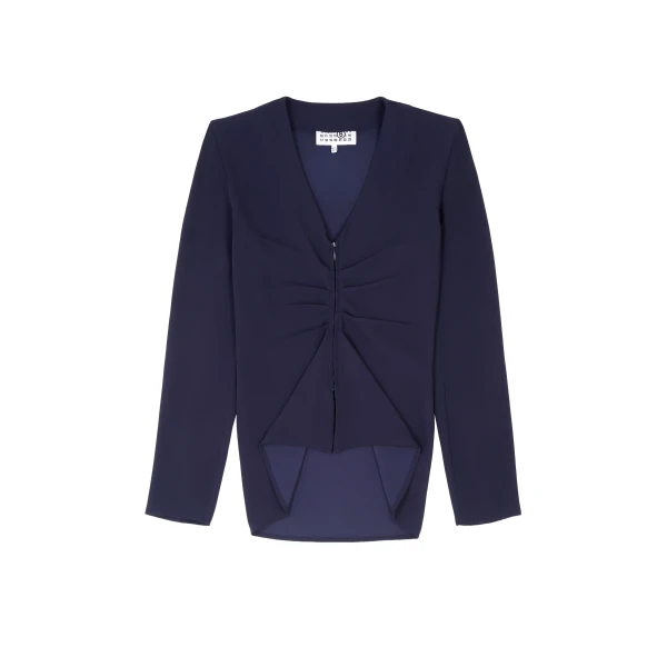 MM6 Maison Margiela Gathered V-Neck Top in Navy Blue | Tops | Luxury Shoes 