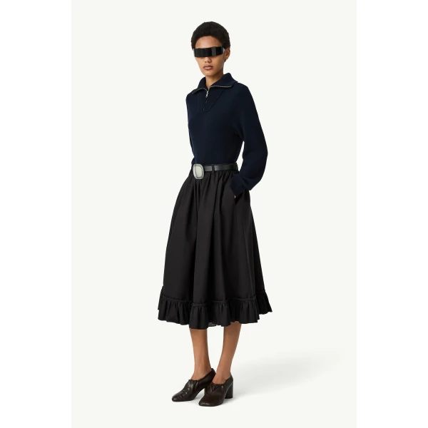 MM6 Maison Margiela Half-Zip Cropped Knit Top in Navy Blue, view 3 | Sweaters | Luxury Shoes 