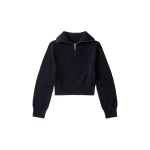 MM6 Maison Margiela Half-Zip Cropped Knit Top in Navy Blue | Sweaters | Luxury Shoes 