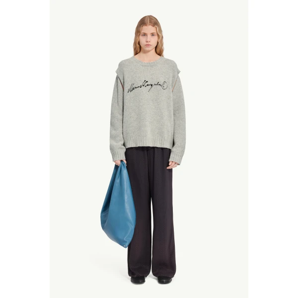 MM6 Maison Margiela Handwritten Knit Jumper in Grey Melange, view 2 | Sweaters | Luxury Shoes 