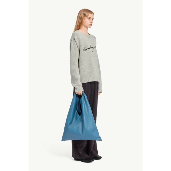 MM6 Maison Margiela Handwritten Knit Jumper in Grey Melange, view 3 | Sweaters | Luxury Shoes 