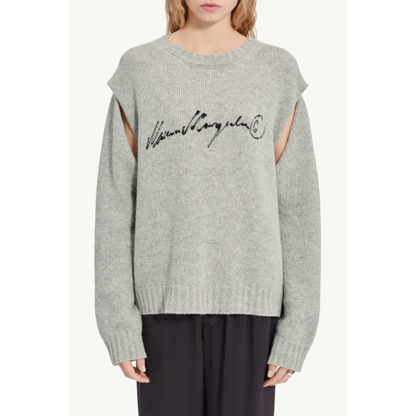 MM6 Maison Margiela Handwritten Knit Jumper in Grey Melange, view 6 | Sweaters | Luxury Shoes 