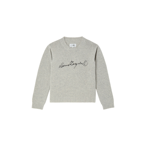 MM6 Maison Margiela Handwritten Knit Jumper in Grey Melange | Sweaters | Luxury Shoes 