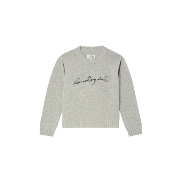 MM6 Maison Margiela Handwritten Knit Jumper in Grey Melange | Sweaters | Luxury Shoes 