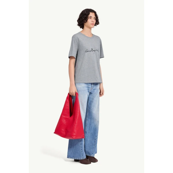 MM6 Maison Margiela Handwritten-Print Cotton Jersey T-Shirt in Grey Melange, view 3 | T-shirts | Luxury Shoes 