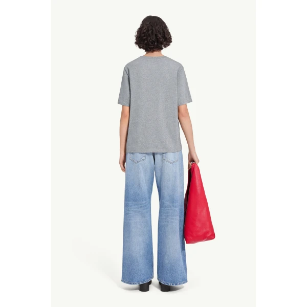 MM6 Maison Margiela Handwritten-Print Cotton Jersey T-Shirt in Grey Melange, view 4 | T-shirts | Luxury Shoes 