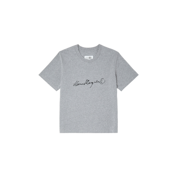 MM6 Maison Margiela Handwritten-Print Cotton Jersey T-Shirt in Grey Melange | T-shirts | Luxury Shoes 