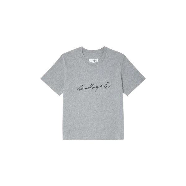 MM6 Maison Margiela Handwritten-Print Cotton Jersey T-Shirt in Grey Melange | T-shirts | Luxury Shoes 