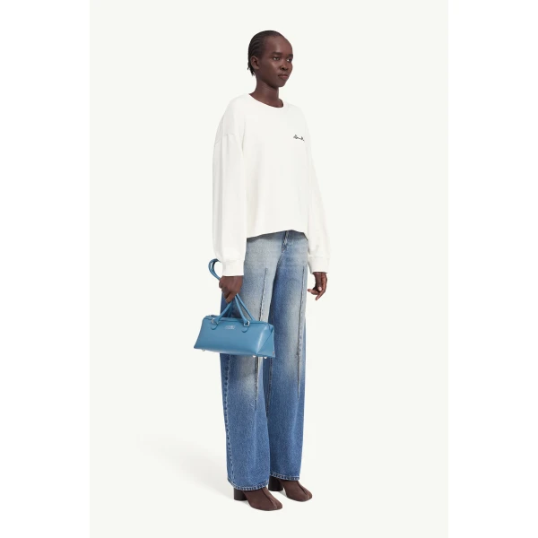 MM6 Maison Margiela Handwritten-Print Sweatshirt in Ecru, view 3 | Hoodies | Luxury Shoes 