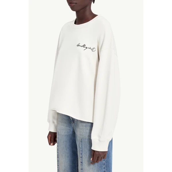 MM6 Maison Margiela Handwritten-Print Sweatshirt in Ecru, view 5 | Hoodies | Luxury Shoes 
