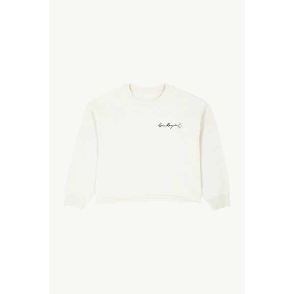 MM6 Maison Margiela Handwritten-Print Sweatshirt in Ecru, view 6 | Hoodies | Luxury Shoes 