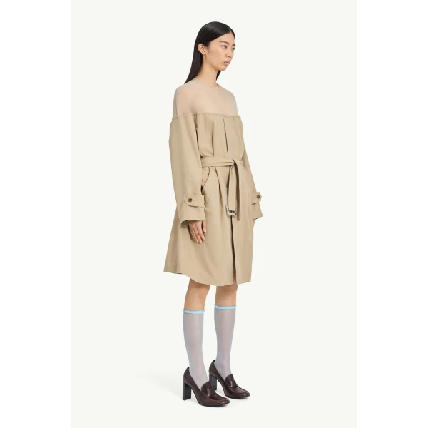 MM6 Maison Margiela High-Cut Cotton Trench Dress in Pink Beige, view 3 | Midi Dresses | Luxury Shoes 