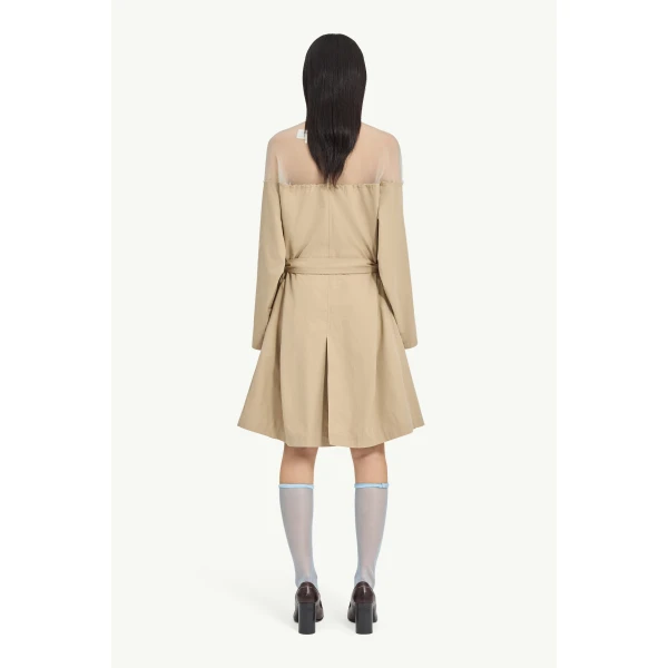 MM6 Maison Margiela High-Cut Cotton Trench Dress in Pink Beige, view 4 | Midi Dresses | Luxury Shoes 
