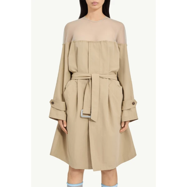 MM6 Maison Margiela High-Cut Cotton Trench Dress in Pink Beige, view 5 | Midi Dresses | Luxury Shoes 