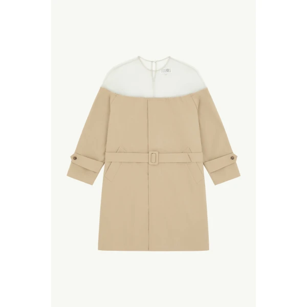 MM6 Maison Margiela High-Cut Cotton Trench Dress in Pink Beige, view 6 | Midi Dresses | Luxury Shoes 