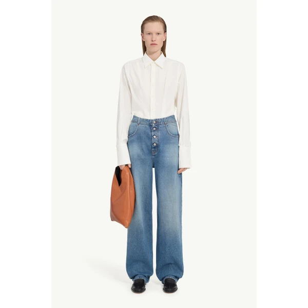 MM6 Maison Margiela High-Waisted Jeans in Light Blue, view 2 | Denim | Luxury Shoes 