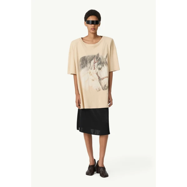 MM6 Maison Margiela Horse Portrait T-Shirt in Pink Beige, view 2 | T-shirts | Luxury Shoes 