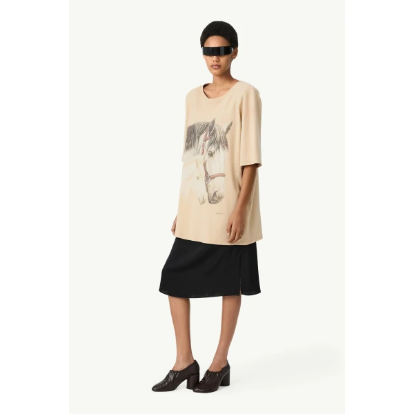 MM6 Maison Margiela Horse Portrait T-Shirt in Pink Beige, view 3 | T-shirts | Luxury Shoes 