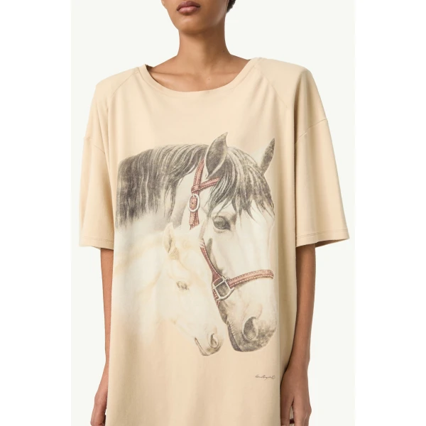 MM6 Maison Margiela Horse Portrait T-Shirt in Pink Beige, view 6 | T-shirts | Luxury Shoes 