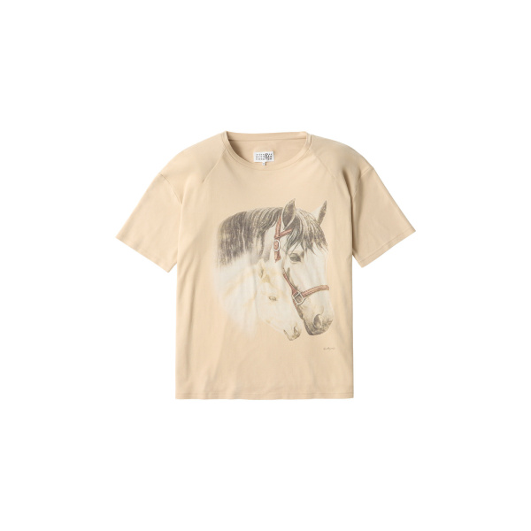 MM6 Maison Margiela Horse Portrait T-Shirt in Pink Beige | T-shirts | Luxury Shoes 