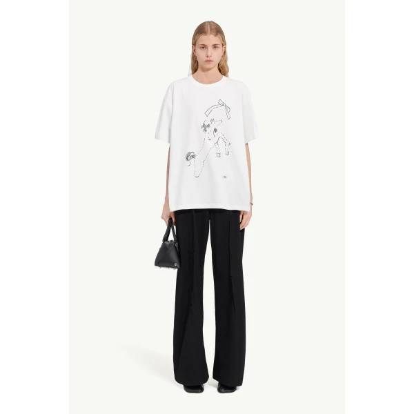 MM6 Maison Margiela Horse Print Cotton T-Shirt in White, view 2 | T-shirts | Luxury Shoes 