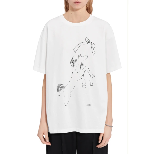 MM6 Maison Margiela Horse Print Cotton T-Shirt in White, view 5 | T-shirts | Luxury Shoes 