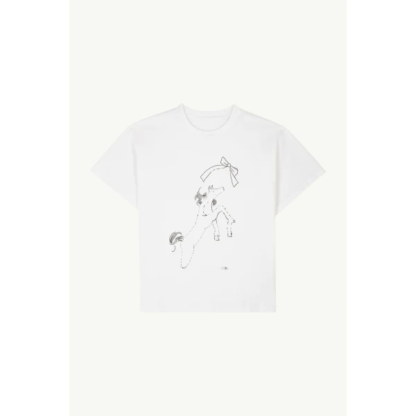 MM6 Maison Margiela Horse Print Cotton T-Shirt in White, view 6 | T-shirts | Luxury Shoes 