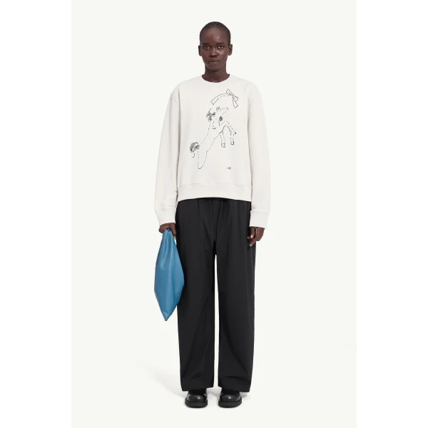 MM6 Maison Margiela Horse Print Unbrushed Cotton Sweatshirt in Ecru, view 2 | Hoodies | Luxury Shoes 