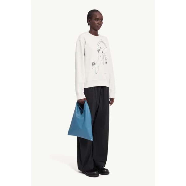 MM6 Maison Margiela Horse Print Unbrushed Cotton Sweatshirt in Ecru, view 3 | Hoodies | Luxury Shoes 
