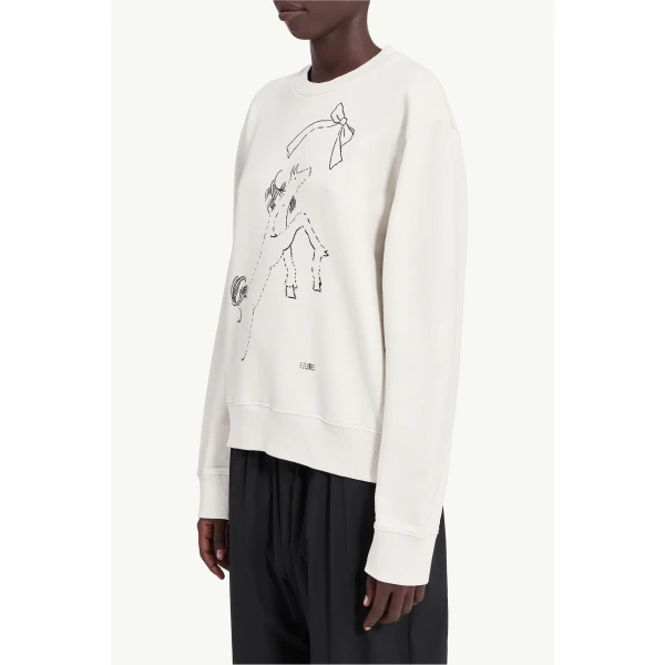 MM6 Maison Margiela Horse Print Unbrushed Cotton Sweatshirt in Ecru, view 5 | Hoodies | Luxury Shoes 